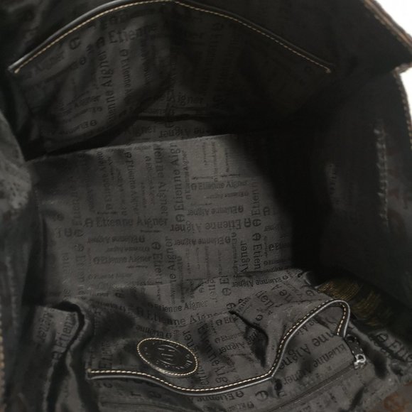 Vintage Etienne Aigner Leather Canvas Shoulder Tote Purse Handbag - Picture 6 of 8